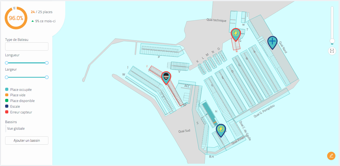 Mise à jour du plan d'eau du port de plaisance en temps réel grâce au capteur ShellSpot